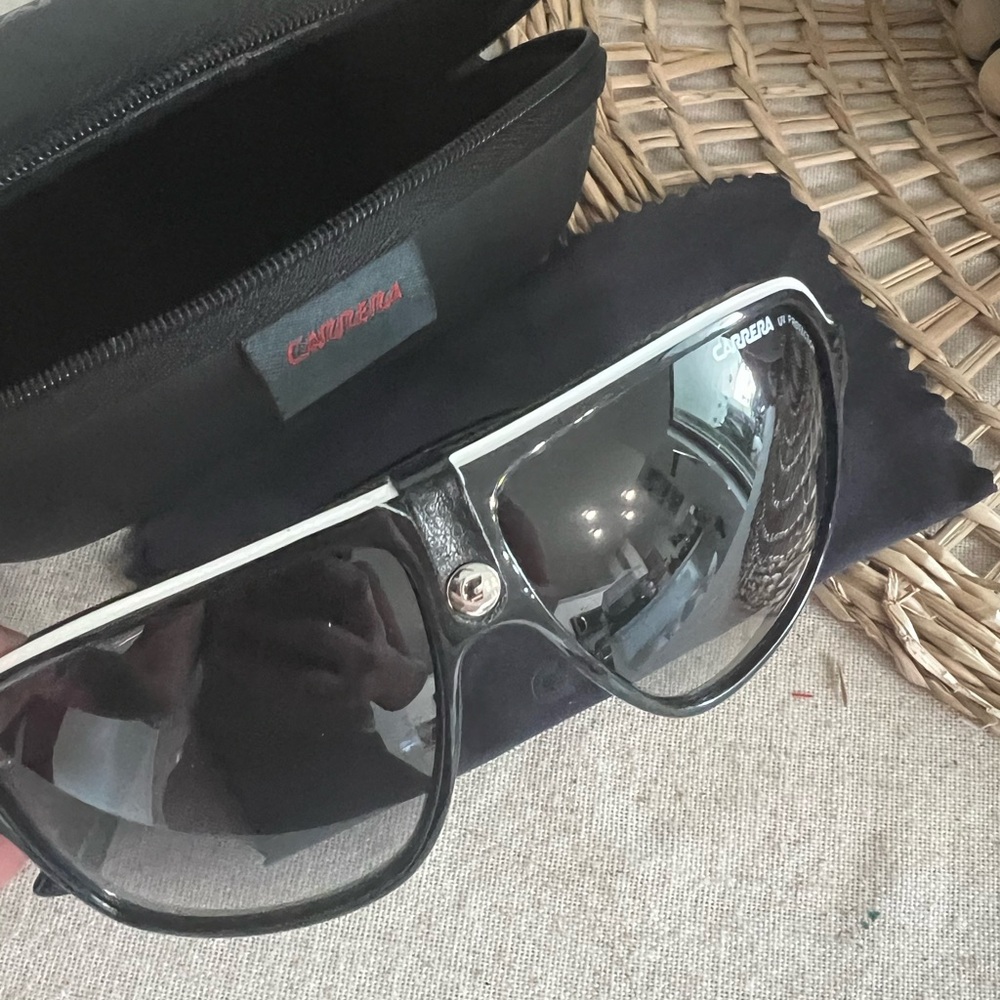 Carrera 33 S 8V69O Gloss Black White Grey Sunglasses Authentic Case-clot